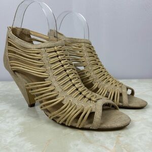 Call it Spring Caged Heel Back Zipped Sandal Beige Size 9
